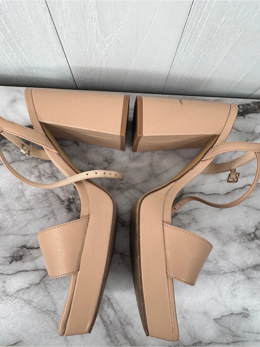 Open Edit Neutral Tan Platform Block Heel Slingback Sandals 8.5